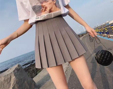 百褶裙短裙女春夏季节半身裙新款高腰a字裙显...
