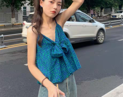 转卖蝴蝶结格子小吊带背心女春夏内搭设计感网...