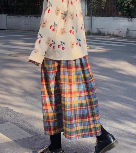 转卖踏进银河 日系秋冬小个子彩色格纹毛呢半...