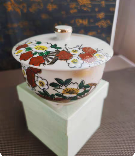 日本回流瓷器#九谷名家手绘画片盖碗一客全品...