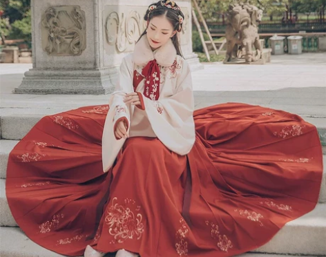 汉尚华莲汉服芙蓉月红色马面裙日常款 上下s...