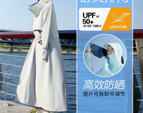 原纱长款防晒衣女2023新款防紫外线时尚透...