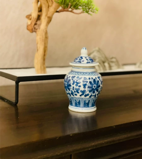 青花瓷将军罐储物罐带盖茶叶罐瓷器罐普洱茶饼...