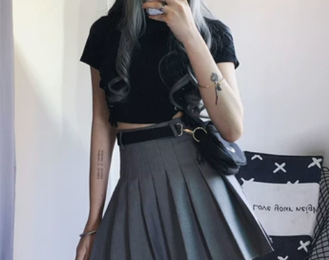 版型超好美式复古百褶裙短裙灰色女防走光秋季...