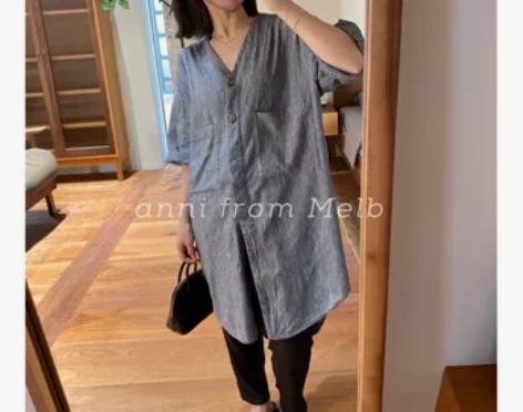 anni限量进口纯亚麻超细蓝色色织条纹V领...