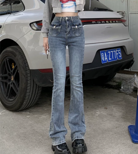复古微喇叭牛仔裤女2022年新款秋季高腰宽...