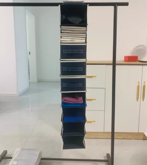 全新悬挂式棉麻收纳袋 九层三个抽屉 蓝色,...